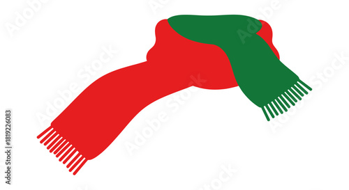 Knotted red and green winter scarf isolated on