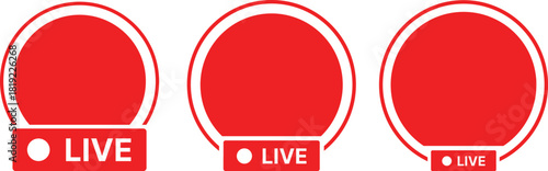 Live Streaming Badge and On Air Status Vector Icon set. Live Stream and Recording Indicator Glyphs. Red Dot Record sign