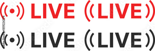 Live Streaming Badge and On Air Status Vector Icon set. Live Stream and Recording Indicator Glyphs. Red Dot Record sign