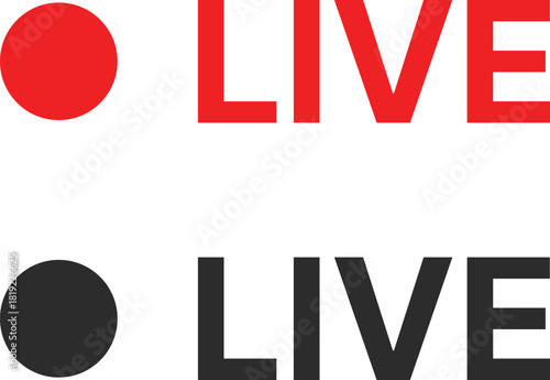 Live Streaming Badge and On Air Status Vector Icon set. Live Stream and Recording Indicator Glyphs. Red Dot Record sign