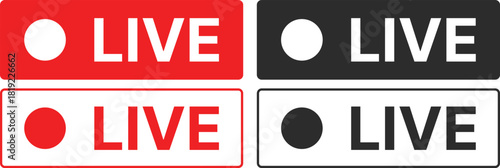 Live Streaming Badge and On Air Status Vector Icon set. Live Stream and Recording Indicator Glyphs. Red Dot Record sign