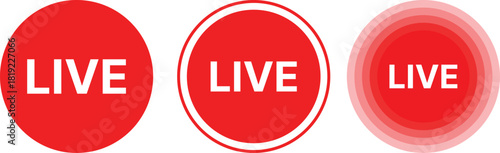 Live icon Set. Streaming Video and Real Time Broadcast Symbols. Red Record Dot and Digital Signal Icons collection. Live Event Notification sign