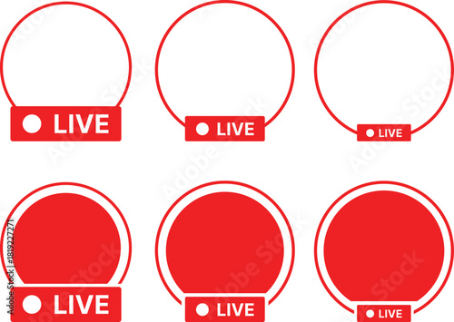 Live icon Set. Streaming Video and Real Time Broadcast Symbols. Red Record Dot and Digital Signal Icons collection. Live Event Notification sign