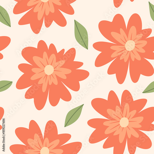 red flower blossoms seamless pattern