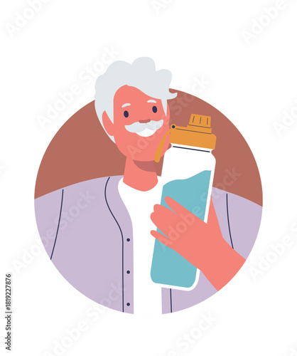 Senior man refreshing with water