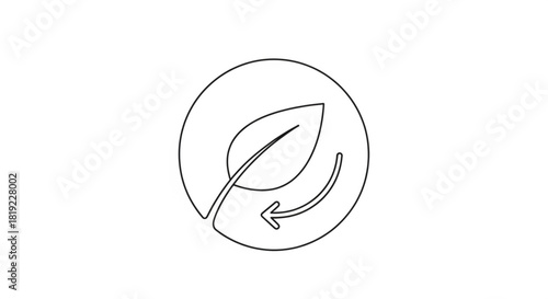 Eco-friendly natural leaf with recycle arrow in a circular line icon. sustainable organic symbol for environmental protection, green energy.