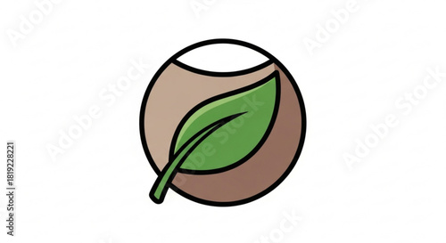 Ecology and nature concept with a vibrant green leaf nestled within a stylized earthy brown circle, illustrating organic growth and environmental care.