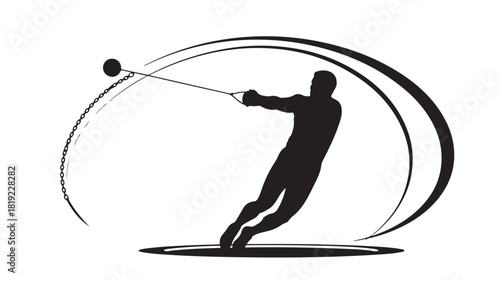 Dynamic silhouette of a hammer thrower in powerful action, perfect for sports marketing, fitness promotions, or athletic event branding, showing strength, determination, and competitive spirit
