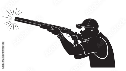 Dynamic silhouette of a marksman firing a shotgun during a sporting event, perfect for illustrating precision, skill, and competitive spirit in hunting or shooting sports designs