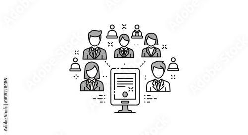 Business team collaboration with a digital document on a tablet, illustrating online communication, networking, and group work efficiency.