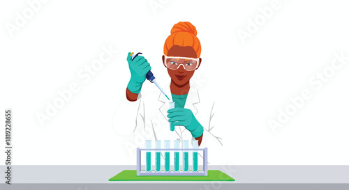 Scientist Working in Lab with Test Tubes and Pipette Conducting Research and Experiments for Scientific Breakthroughs in Chemical and Medical Fields