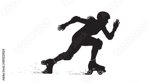 Energetic silhouette of a roller derby athlete speeding forward with drive and determination, capturing the excitement of competitive sports and active lifestyles, perfect for fitness promotions
