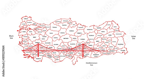 Map of Turkey with Bridge Overlay Geographic Landmark Illustration