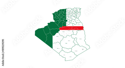 Map of Algeria showing regions in green and red.