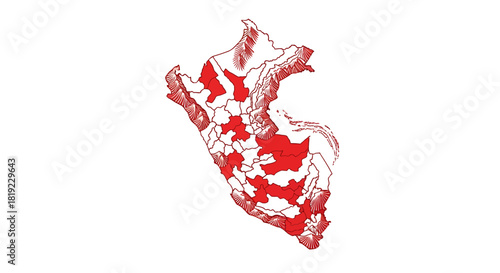 Peru Map Illustration Regions highlighted in red, showcasing geography and administrative divisions