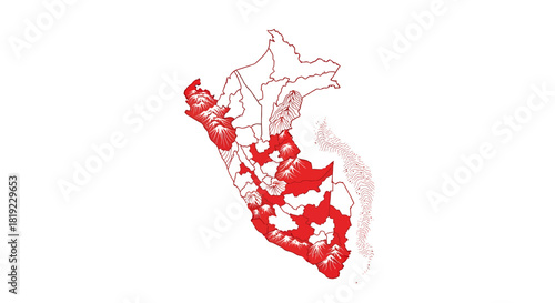Map of Peru showing regions in red on a white background.