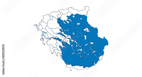 Simple vector map illustrating the geographical area of the Aegean Sea, including numerous Greek islands and coastlines.