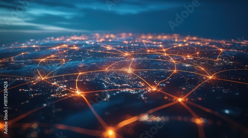 Network of lights over a blurred city