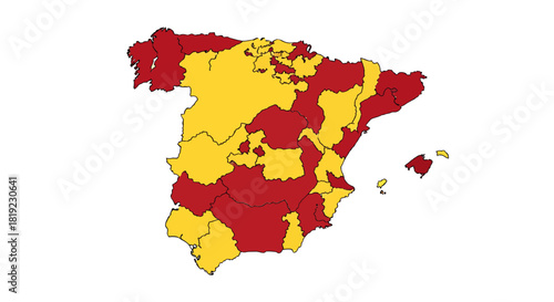 Map of Spain showing internal administrative divisions colored in red and yellow.