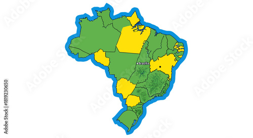 Map of Brazil highlighting states with different colors, indicating specific information.