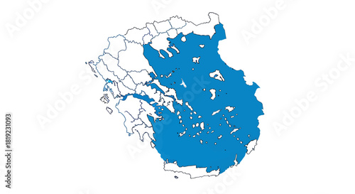 A political map of Greece with its territory, including the mainland and islands, highlighted in blue.