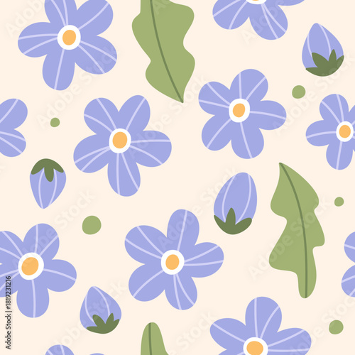 Blue flowers natural seamless pattern