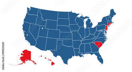 USA map showing some states in red and the rest in blue.
