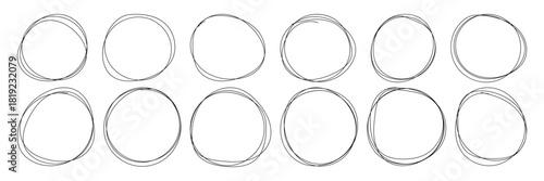 Abstract Sketch Scribble Circles. Hand drawn crayon ovals and circles. Ellipses in doodle style. Marker scratch scribble in rounder.