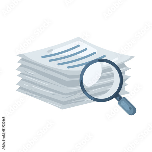 Illustration of Magnifying Glass Over Stack of Documents