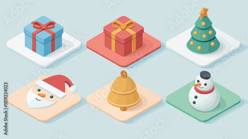 Festive isometric Christmas icons create a joyful holiday mood for social media and digital marketing campaigns