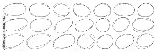 Highlight circle frames. Set of doodle ellipses. Circular vector image. Scribble ovals and bubbles to circle and highlight text. Vector illustration