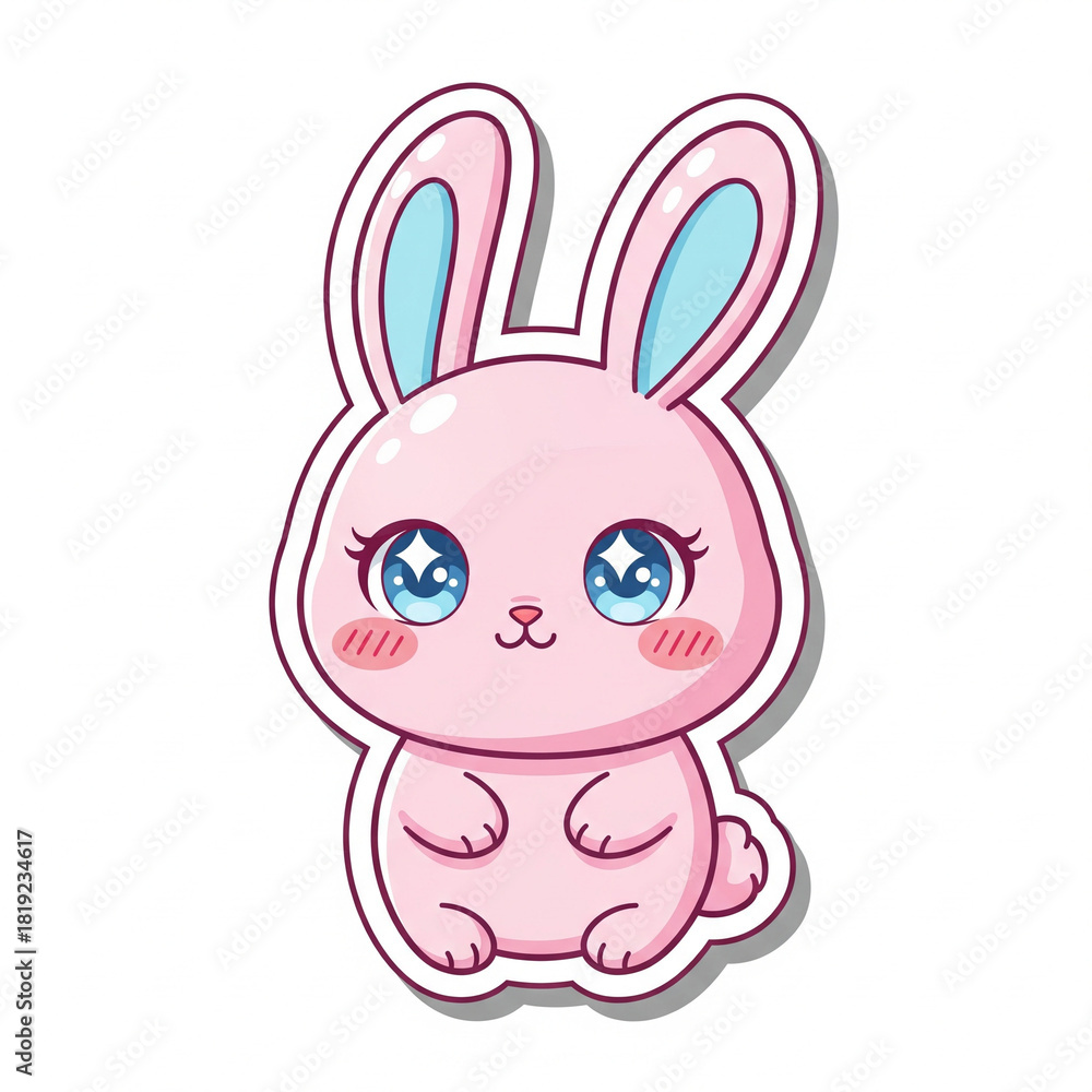 Obraz premium soft pastel bunny with chibi proportions and adorable expression, ideal for journals, phones, and laptops.