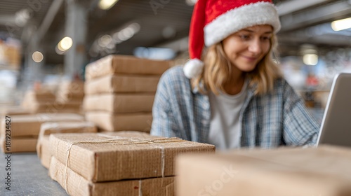 Cozy Christmas scene of a small business owner packing gifts
