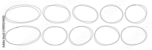 Hand-Drawn Circle Highlights. Ellipses pencil doodle style set. Doodle round circles for message note mark design element. Rough Scribble Round Shape Vector Collection