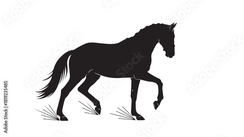 Elegant black silhouette of a majestic horse in motion, perfect for equestrian designs and branding, capturing grace and power, ideal for logos and creative projects