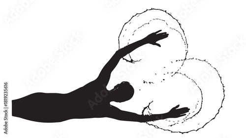 Dynamic swimmer silhouette gliding through water with powerful strokes in black and white, perfect for fitness and sports marketing, conveying strength and motion