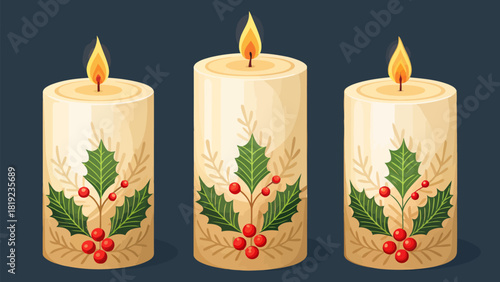 Festive holiday glow with decorative candles, spreading Christmas cheer and creating cozy winter vibes
