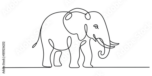 Continuous line art drawing of an elephant, minimalist design