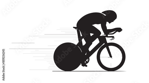 Dynamic silhouette of cyclist speeding forward with focused intensity, perfect for fitness campaigns, athletic gear promotions, and sports event advertising, showing determination
