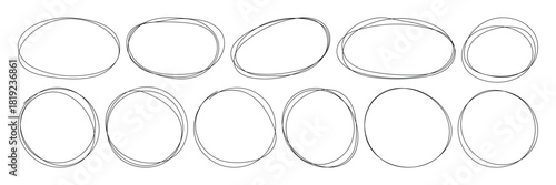 Highlight circle frames. Set of doodle ellipses. Circular vector image. Scribble ovals and bubbles to circle and highlight text. Vector illustration