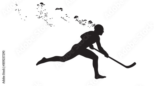 Dynamic silhouette of an underwater hockey player in action, showcasing power and precision, perfect for sports marketing or illustrating athletic skill in challenging environments