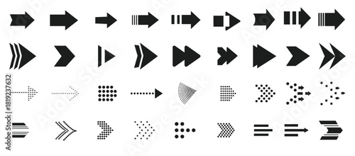 Collection of arrow icons in various styles and directions, perfect for web design, user interfaces, navigation, and visual communication
