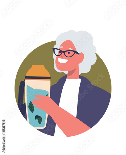 Elderly businesswoman advertising pure water