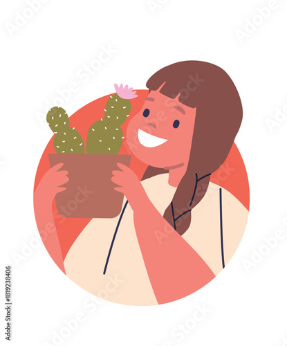 Charming girl child holding cactus