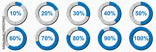 Loading indicator. Progress bar. Percentage meter. UI, User interface. Loading symbol. Download process. Circle icons set. Minimalistic 3d template. Realistic modern design Vector illustration. render
