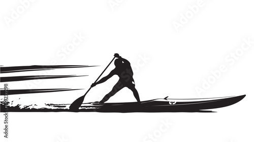 Stand up paddleboarding adventure in black and white, feel the freedom of the ocean waves, enjoy a healthy lifestyle, embrace the outdoors, challenge your body, find your balance today