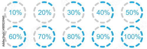 Percentage infographics minimal elements. Round diagrams icons for infographics from 0 to 100 percent. divided pie charts indicator layout. Circle graph loading progress mockup Round pie chart templat