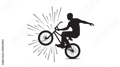 Dynamic silhouette of a BMX rider performing a daring stunt, showcasing extreme sports and youthful energy, perfect for action oriented campaigns and lifestyle branding, edgy design element