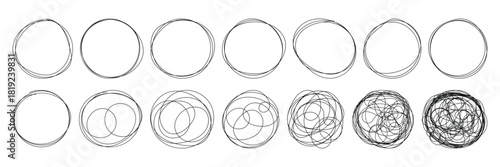 Pencil hand drawn crayon outline ovals or ellipses set. Highlight oval rough sketch circle emphasis elements. Vector marker circular lines. Messy circular vector image. Abstract scribble Round Line.