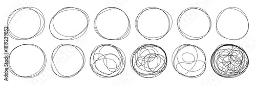 Abstract messy scribble circle. Oval highlight by pen, marker, brush, crayon, pencil. Hand drawn scribble. Circular doodle sketch scribbles round. Doodle Swirl Circle Set Line Art Collection